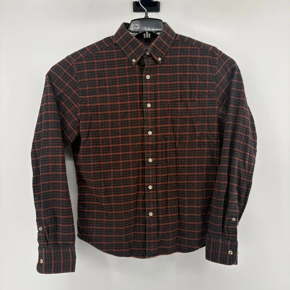 UNTUCKit Martino Mens Small Black Orange Plaid Flannel Button Down Shirt 41171